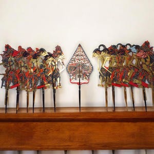 Package Miniature Indonesian Wayang Kulit, Javanese Shadow Puppets, Flat Leather