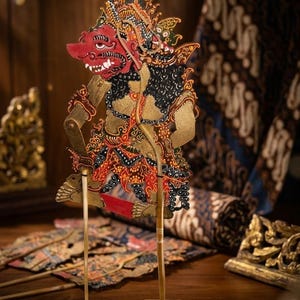 Mini Kumbakarna Puppet – Indonesian Shadow Puppet Wall Decor, Handmade Wayang Kulit Gift