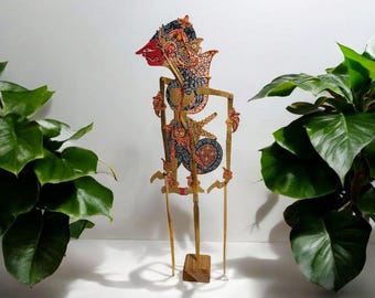 Miniature Indonesian Wayang Kulit, Javanese Shadow Puppets, Flat Leather Karno