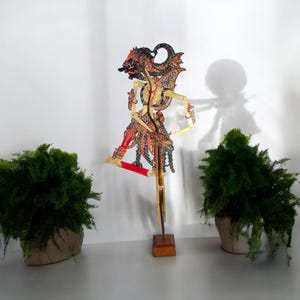 Miniature Indonesian Wayang Kulit, Javanese Shadow Puppets, Flat Leather Gatotkaca