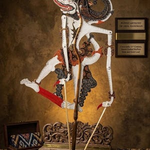 Stor Hanoman Shadow Puppet – Handgjord indonesisk Wayang Kulit väggdekor, javanesisk läderkonst