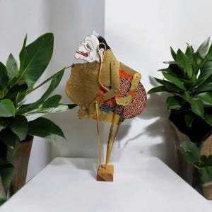 Miniature Indonesian Wayang Kulit, Javanese Shadow Puppets, Flat Leather Semar Gold