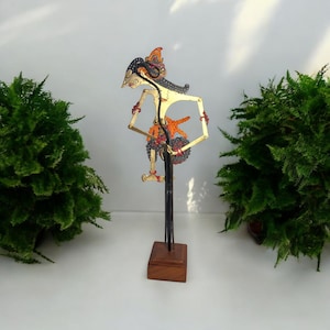Miniature Abimanyu Shadow Puppet: Javanese Wayang Kulit Art