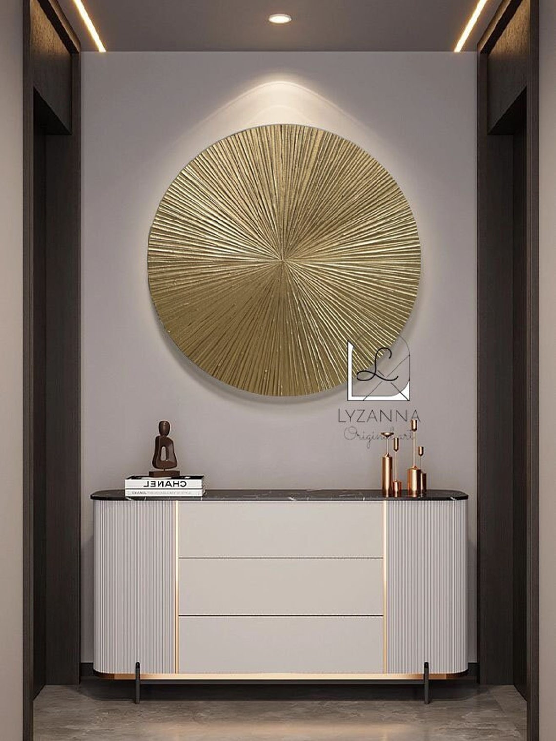 Oversized Round Gold Wall Decor Large Golden Circle Textured Oil