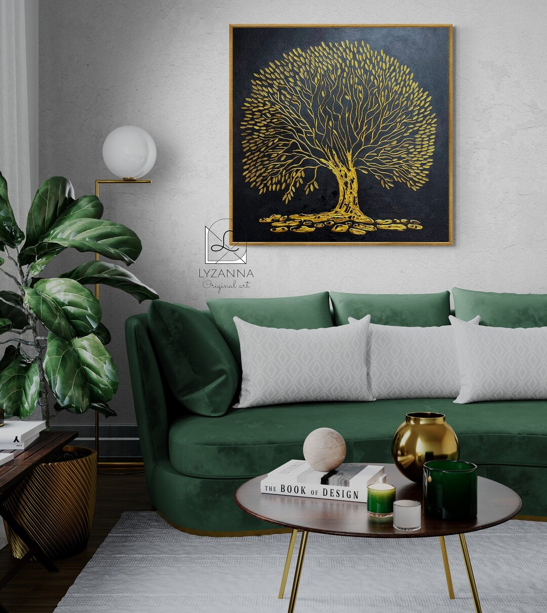 Oversized Textured Gold Tree Wall Decor Large Gold Black Textured Oil ...