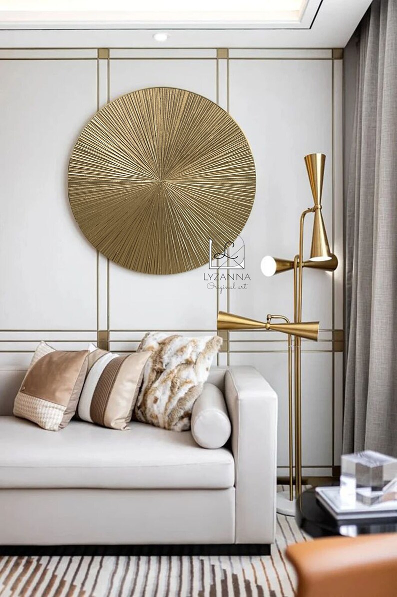 Oversized Round Gold Wall Decor Large Golden Circle Textured Oil