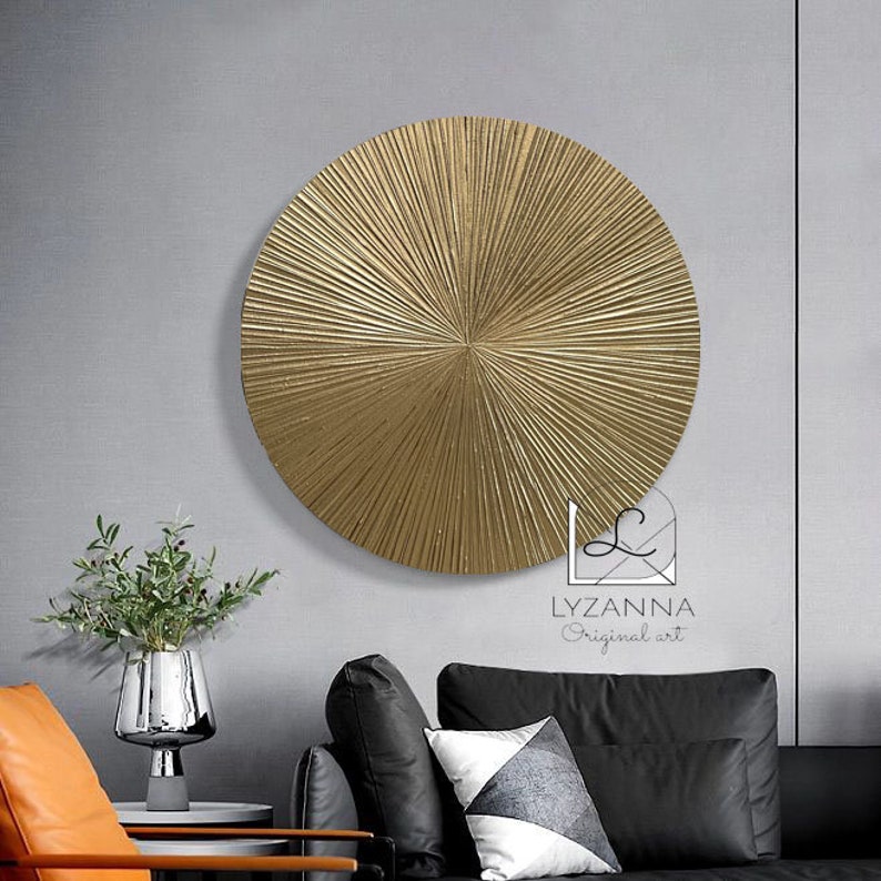 Oversized Round Gold Wall Decor Large Golden Circle Textured Oil
