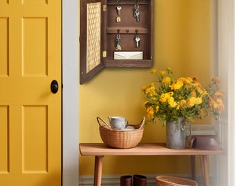 Wall Mounted Key Holder with Shelf – Wooden Entryway Organizer – Rustic Wooden Key Rack for Keys, Wallet & Glasses