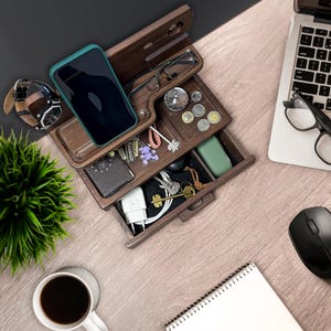 Wooden Organizer for Men, Personalized Docking Station, Desk and Bedside Organizer, Ideal Gift for Dad, Father’s Day, Gift for Her