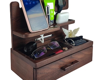 Men&#39;s Wooden Docking Station -   Mens Gift, Gift for Husband, or Him | Desk Organizer | Ideal Gift for Birthdays, Anniversaries or Holidays