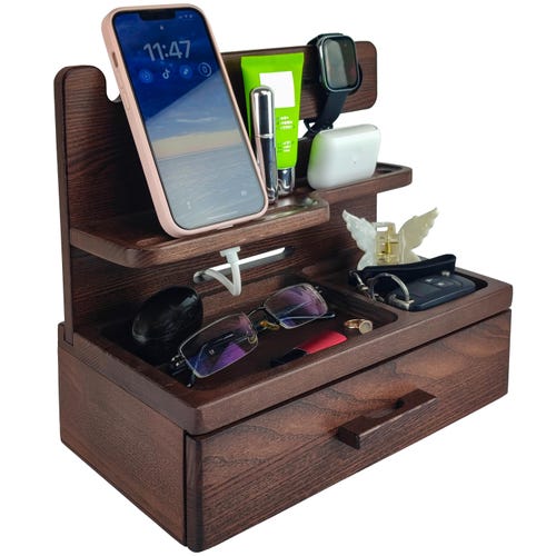 Men's Wooden Docking Station -   Mens Gift, Gift for Husband, or Him | Desk Organizer | Ideal Gift for Birthdays, Anniversaries or Holidays