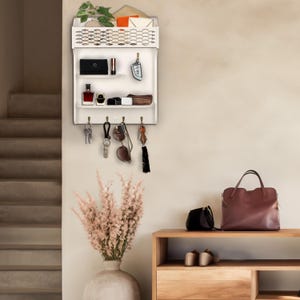 Handmade Wooden Key Holder Shelf & Key Hooks for Entryway | Wall Mounted Floating Keyhook | Perfect Wedding or Mother’s Day Gift