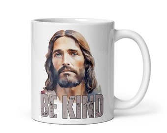 White glossy mug JESUS: "BE KIND"