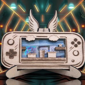 Archivo cortado con láser Consola de regalo de dinero para jugadores Consola de juegos con soporte xcs svg Regalo de juego cortado con láser DIY para jugadores reales