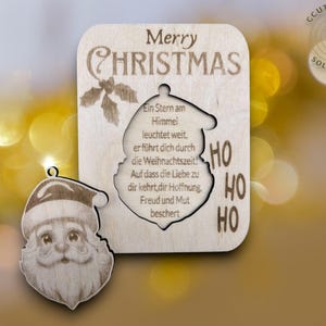 Arquivo de corte a laser Idéia de presente de Papai Noel DIY xcs svg chaveiro de corte a laser ou decoração de árvore com belo ditado