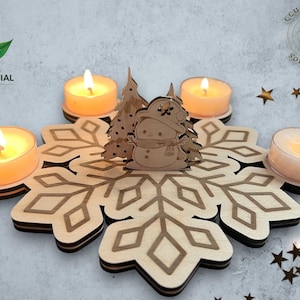 Laser cut datei Schneeflocke Adventskranz  Teelichthalterung Weihnachtskranz  xcs svg Weihnachtsdeko   Kommerzielle Nutzungslizenz