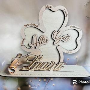 Regalo di compleanno di trifoglio, regalo di denaro, buon compleanno, trifoglio, taglio laser, taglio laser, foglia fortunata, personalizzato, trifoglio fortunato