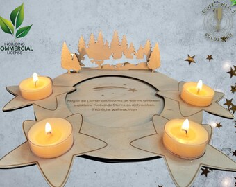Christmas wreath with tealight holder Advent wreath laser cut file svg xcs tealight Christmas decoration decoration Commercial use
