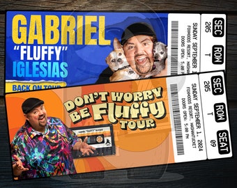 Entrada imprimible de Gabriel Iglesias Don't Worry Be Fluffy Tour / Revelación de regalo de espectáculo de comedia en vivo personalizado / Recuerdo editable / Descargar