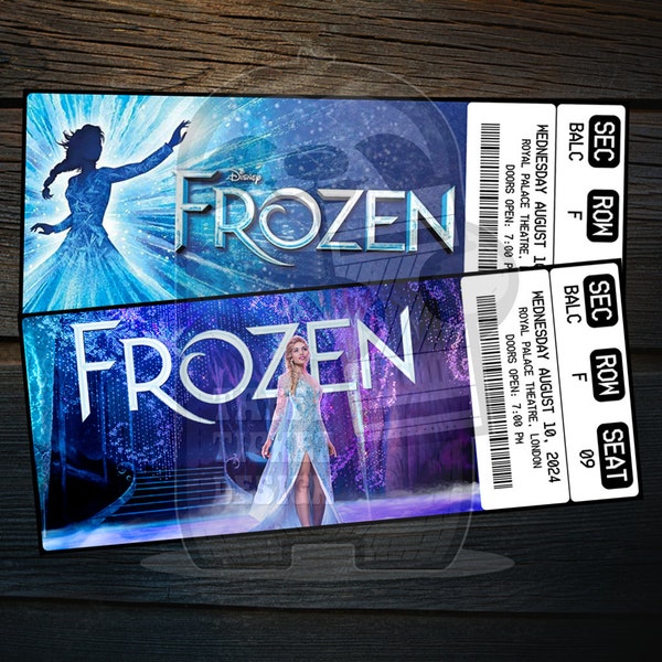 Printable Frozen Musical Theatre Ticket | Personalized Broadway/West End Surprise Gift Reveal | Editable Keepsake | Instant PDF Download