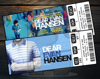 Printable Dear Evan Hansen Musical Theatre Ticket | Personalized Broadway/West End Gift Reveal | Editable Keepsake | Instant Download