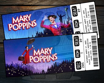 Printable Mary Poppins Musical Theatre Ticket | Personalized Broadway/West End Surprise Gift Reveal | Editable Keepsake | Instant Download