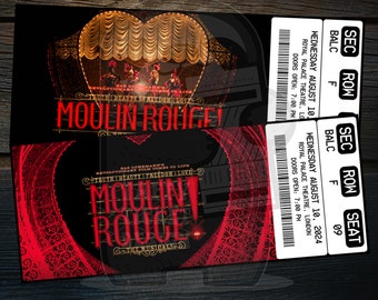 Billet imprimable pour la comédie musicale Moulin Rouge | Révélation cadeau surprise personnalisée Broadway/West End | Souvenir modifiable | Téléchargement instantané