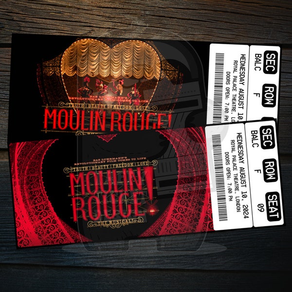 Printable Moulin Rouge Musical Theatre Ticket | Personalized Broadway/West End Surprise Gift Reveal | Editable Keepsake | Instant Download