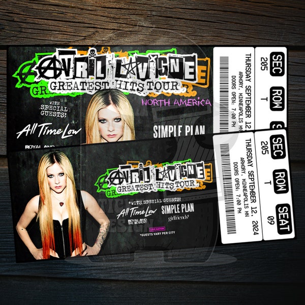 Printable Avril Lavigne Ticket The Greatest Hits Tour | Personalized Music Concert Show Surprise Gift Reveal | Editable Keepsake Download