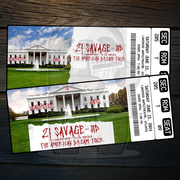 Printable 21 Savage Ticket The American Dream Tour 2024 | Personalized Music Concert Show Surprise Gift Reveal | Editable Keepsake Download