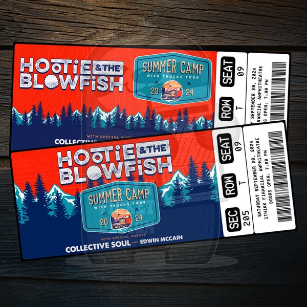 Printable Hootie And The Blowfish Ticket Summer Camp With Trucks Tour | Personalized Music Concert Gift Reveal | Editable Keepsake Download