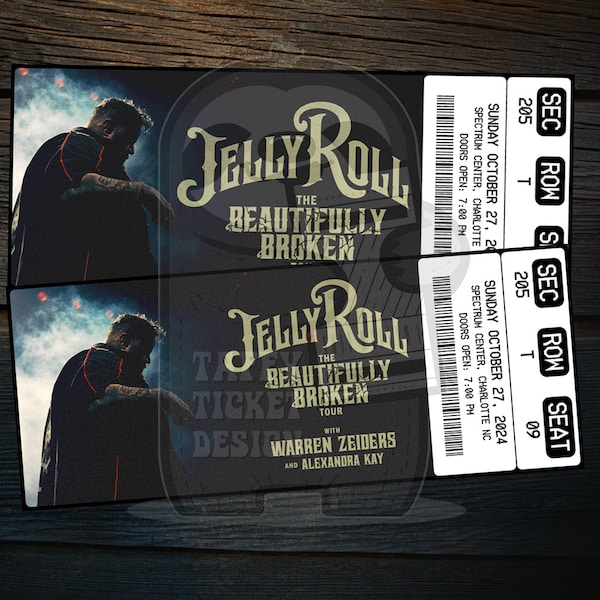 Printable Jelly Roll Ticket The Beautifully Broken Tour | Personalized Music Concert Show Surprise Gift Reveal | Editable Keepsake Download