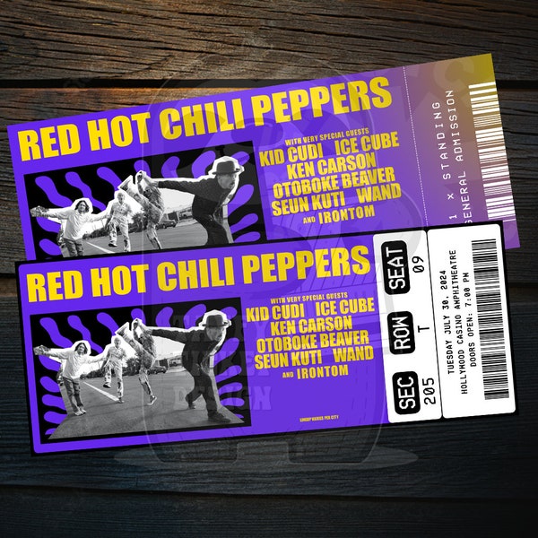 Printable Red Hot Chili Peppers Ticket Unlimited Love Tour | Personalized Music Concert Show Faux Gift Reveal Keepsake | Instant Download