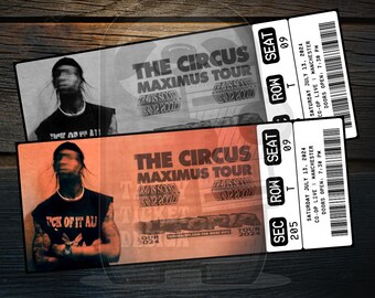 Druckbares Travis Scott Ticket Utopia – Circus Maximus Tour 2024 | Personalisierte Geschenkpräsentation für eine Musikkonzertshow | Bearbeitbares Andenken | Herunterladen