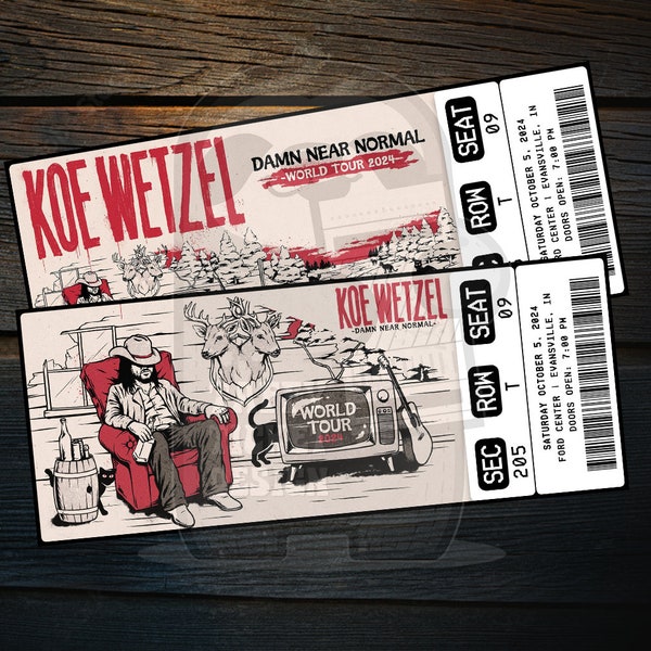 Printable Koe Wetzel Ticket Damn Near Normal Tour | Personalized Music Concert Show Gift Reveal | Editable Keepsake | Instant Download