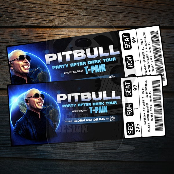 Printable Pitbull Ticket Party After Dark Tour | Personalized Music Concert Show Surprise Gift Reveal | Editable Keepsake | Instant Download