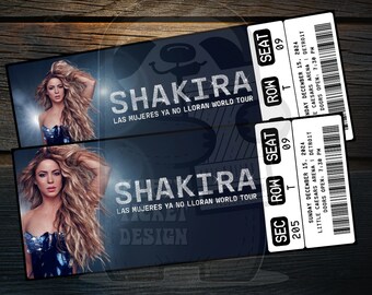 Printable Shakira Ticket Las Mujeres Ya No Lloran Tour | Personalized Music Concert Show Gift Reveal | Editable Keepsake | Instant Download