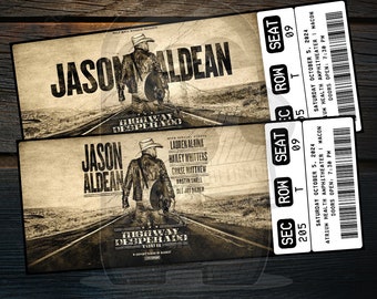 Printable Jason Aldean Ticket Highway Desperado Tour | Personalized Music Concert Show Gift Reveal | Editable Keepsake | Instant Download