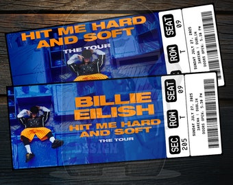 Druckbares Billie Eilish-Ticket „Hit Me Hard And Soft Tour“ | Personalisierte Geschenkpräsentation für eine Musikkonzertshow | Bearbeitbarer Andenken-Sofort-Download