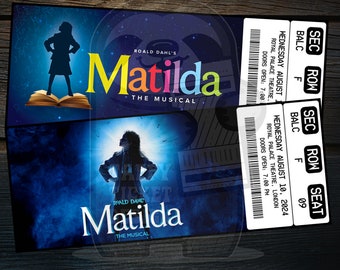 Afdrukbaar Matilda muziektheaterticket | Gepersonaliseerde Broadway/West End verrassingscadeau onthullen | Bewerkbare aandenken | Direct PDF-download