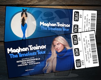 Ausdruckbares Meghan Trainor Ticket The Timeless Tour | Personalisierte Geschenkpräsentation für eine Musikkonzertshow | Bearbeitbares Andenken | Sofortiger Download