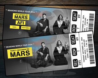 Imprimible 30 Seconds To Mars Ticket Seasons Tour 2024 / Revelación de regalo de espectáculo de conciertos de música personalizado / Recuerdo editable / Descarga instantánea