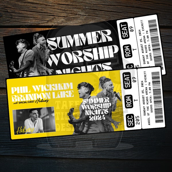 Printable Phil Wickham & Brandon Lake Ticket Summer Worship Nights Personalized Music Concert Show Gift Reveal | Editable Keepsake Download