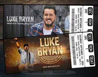 Printable Luke Bryan Ticket Mind Of A Country Boy Tour | Personalized Music Concert Gift Reveal | Editable Keepsake | Instant Download