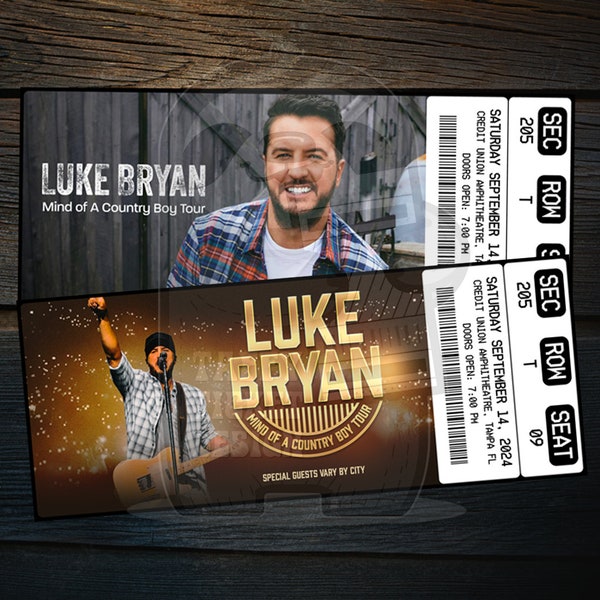 Billet imprimable pour Luke Bryan, tournée Mind Of A Country Boy | Révéler un cadeau personnalisé pour un concert de musique | Souvenir modifiable | Téléchargement instantané