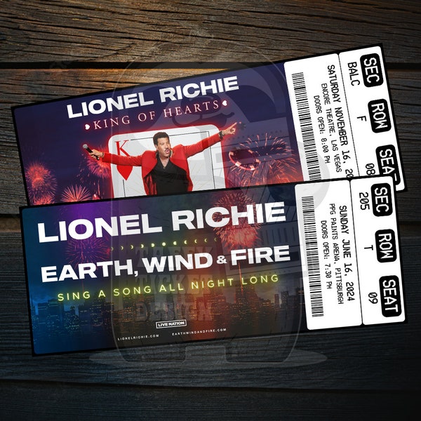 Printable Lionel Richie Ticket Earth Wind & Fire | King Of Hearts | Personalized Music Concert Show Gift Reveal Editable Keepsake | Download