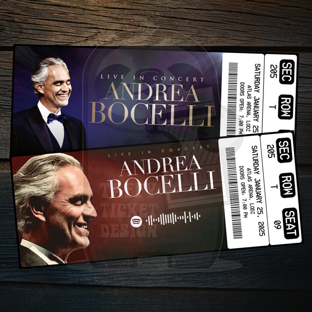 Printable Andrea Bocelli Ticket Live Tour 2024 Personalized Music