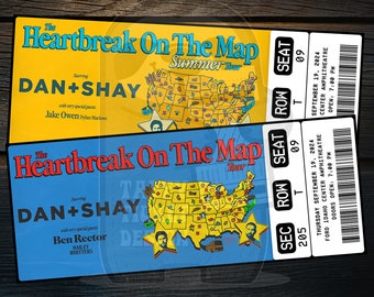 Printable Dan + Shay Ticket Heartbreak On The Map Tour | Personalized Music Concert Show Surprise Gift Reveal | Editable Keepsake | Download