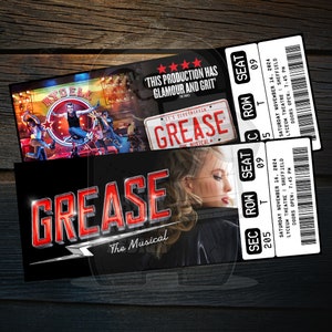 Printable Grease The Musical Theatre Ticket | Personalized Broadway/West End Surprise Gift Reveal | Editable Keepsake | Instant Download