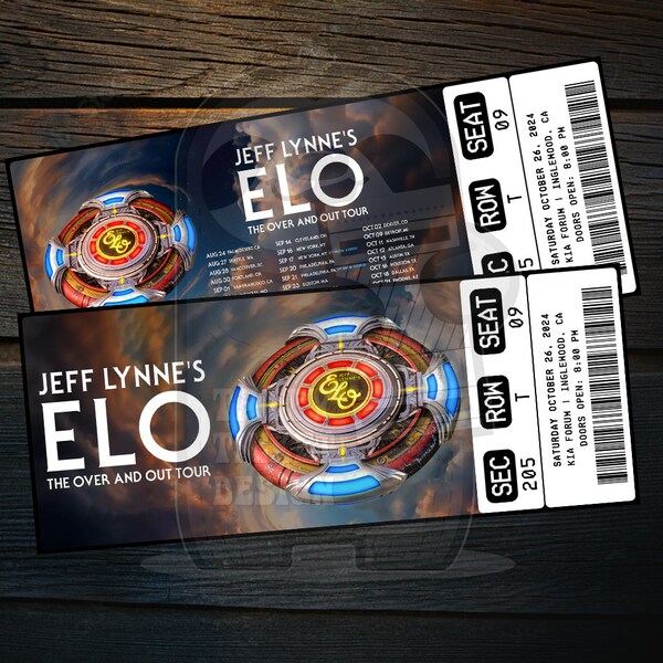 Printable ELO Electric Light Orchestra Ticket The Over And Out Tour | Personalized Music Concert Gift Reveal | Editable Keepsake | Download